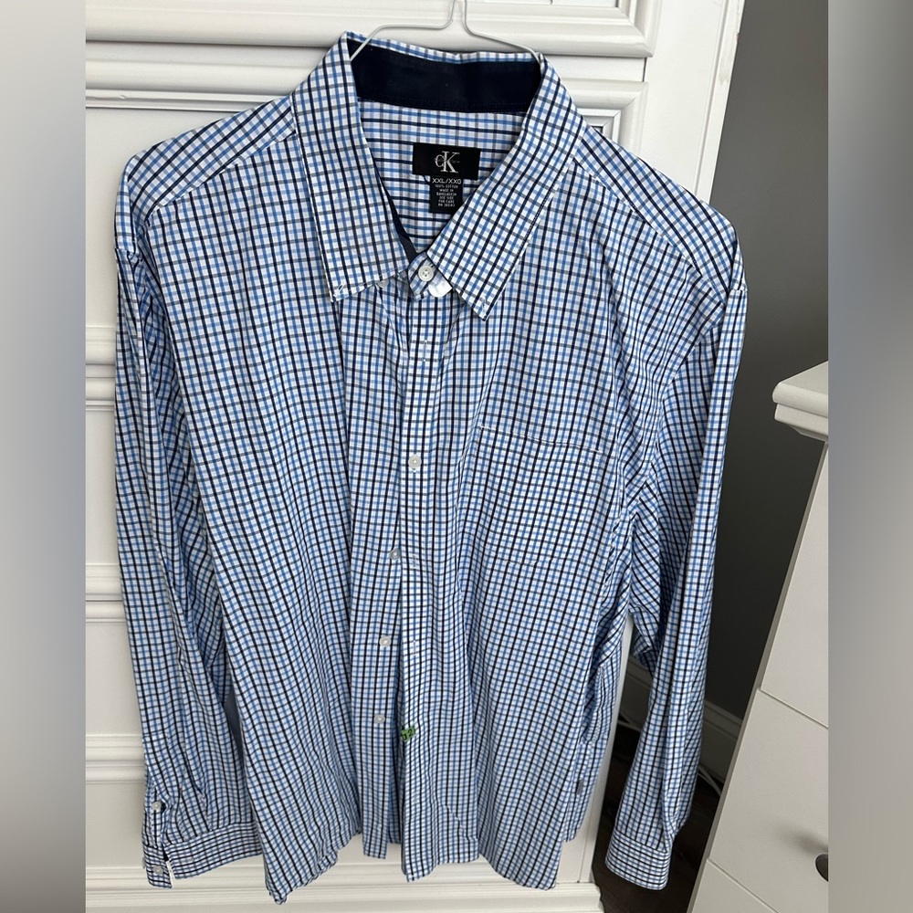 Calvin Klein Men’s Button Down Long Sleeve Shirt Blue Checked Size XXL 2X